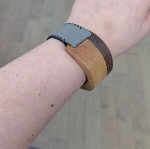 Artisan made wood and leather cuff bracelet